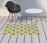 2' X 4' Green and Ivory Floral Stain Resistant Indoor Outdoor Area Rug