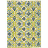 2' X 4' Green and Ivory Floral Stain Resistant Indoor Outdoor Area Rug