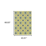 4' x 6' Green and Ivory Floral Stain Resistant Indoor Outdoor Area Rug