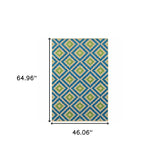 4' x 5' Blue and Beige Geometric Stain Resistant Indoor Outdoor Area Rug