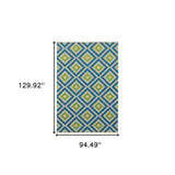 8' x 11' Blue and Beige Geometric Stain Resistant Indoor Outdoor Area Rug