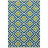 10' x 13' Blue and Beige Geometric Stain Resistant Indoor Outdoor Area Rug