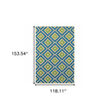 10' x 13' Blue and Beige Geometric Stain Resistant Indoor Outdoor Area Rug