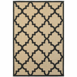 10' x 13' Beige and Black Geometric Stain Resistant Indoor Outdoor Area Rug