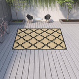 10' x 13' Beige and Black Geometric Stain Resistant Indoor Outdoor Area Rug
