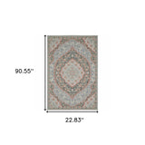 2' X 8' Blue Oriental Stain Resistant Indoor Outdoor Area Rug