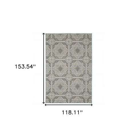 10' x 13' Blue and Gray Geometric Stain Resistant Indoor Outdoor Area Rug