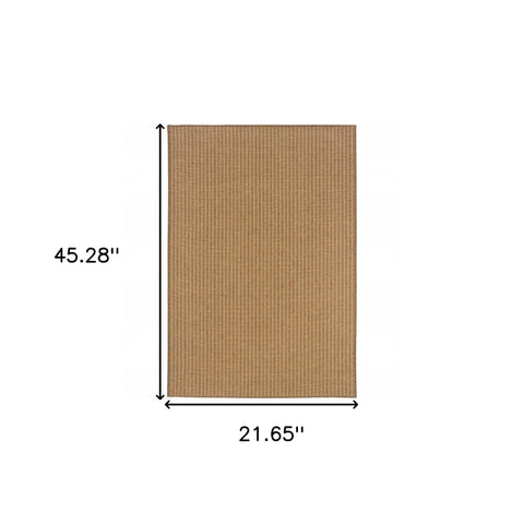 2' X 4' Tan Striped Stain Resistant Indoor Outdoor Area Rug