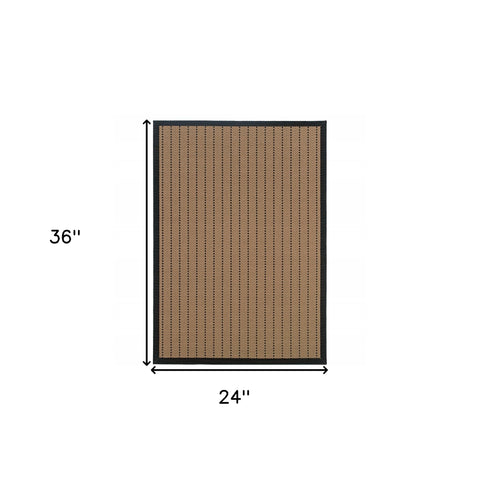 2' x 3' Beige and Black Geometric Stain Resistant Indoor Outdoor Area Rug