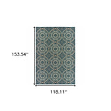 10' x 13' Blue and Gray Geometric Stain Resistant Indoor Outdoor Area Rug