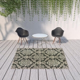 7' x 9' Gray Floral Stain Resistant Indoor Outdoor Area Rug