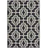 7' x 10' Black and Gray Geometric Stain Resistant Indoor Outdoor Area Rug