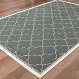 9' X 13' Gray and Ivory Geometric Stain Resistant Indoor Outdoor Area Rug