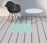 2' x 3' Blue and Ivory Floral Stain Resistant Indoor Outdoor Area Rug