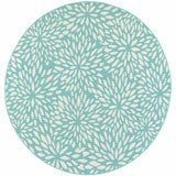 8' x 8' Blue and Ivory Round Floral Stain Resistant Indoor Outdoor Area Rug