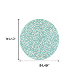 8' x 8' Blue and Ivory Round Floral Stain Resistant Indoor Outdoor Area Rug