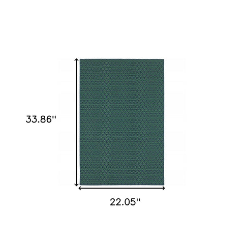 2' x 3' Blue and Green Geometric Stain Resistant Indoor Outdoor Area Rug