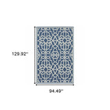 8' x 11' Blue and Ivory Geometric Stain Resistant Indoor Outdoor Area Rug
