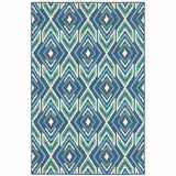 2' x 3' Blue and Ivory Geometric Stain Resistant Indoor Outdoor Area Rug
