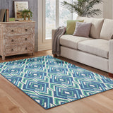 2' x 3' Blue and Ivory Geometric Stain Resistant Indoor Outdoor Area Rug