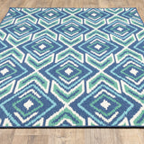 2' x 3' Blue and Ivory Geometric Stain Resistant Indoor Outdoor Area Rug