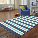 7' x 10' Blue and Ivory Geometric Stain Resistant Indoor Outdoor Area Rug