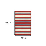 7' x 10' Red and Ivory Geometric Stain Resistant Indoor Outdoor Area Rug