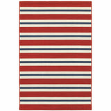 7' x 10' Red and Ivory Geometric Stain Resistant Indoor Outdoor Area Rug