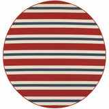 8' x 8' Red and Ivory Round Geometric Stain Resistant Indoor Outdoor Area Rug