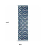 2' X 8' Blue and Ivory Floral Stain Resistant Indoor Outdoor Area Rug