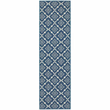 2' X 8' Blue and Ivory Floral Stain Resistant Indoor Outdoor Area Rug