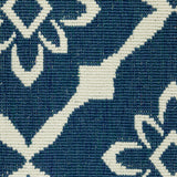 2' X 8' Blue and Ivory Floral Stain Resistant Indoor Outdoor Area Rug