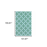 9' X 13' Blue and Green Geometric Stain Resistant Indoor Outdoor Area Rug
