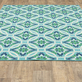 9' X 13' Blue and Green Geometric Stain Resistant Indoor Outdoor Area Rug