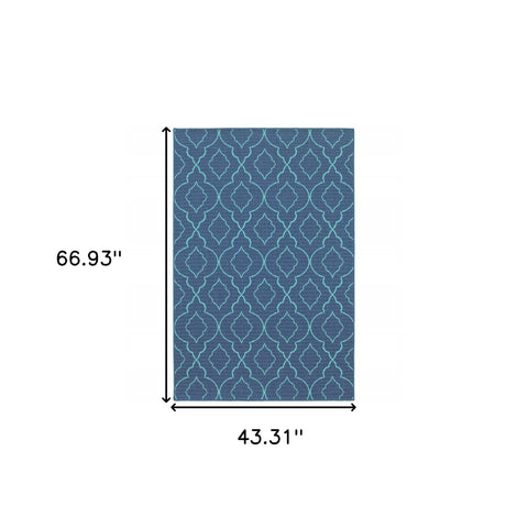 4' x 6' Blue Geometric Stain Resistant Indoor Outdoor Area Rug