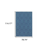 7' x 10' Blue Geometric Stain Resistant Indoor Outdoor Area Rug