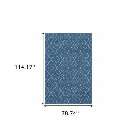 7' x 10' Blue Geometric Stain Resistant Indoor Outdoor Area Rug
