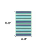 2' x 3' Blue and Green Geometric Stain Resistant Indoor Outdoor Area Rug