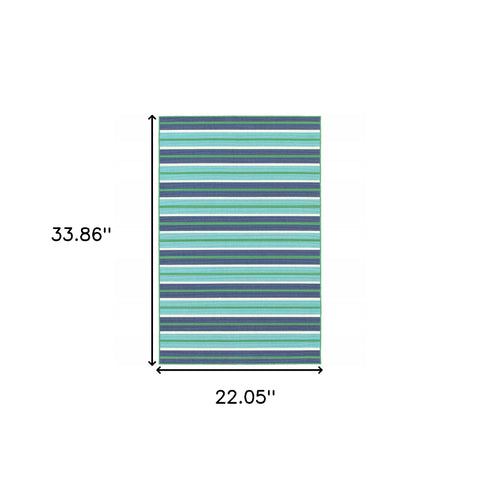 2' x 3' Blue and Green Geometric Stain Resistant Indoor Outdoor Area Rug