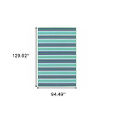 8' x 11' Blue and Green Geometric Stain Resistant Indoor Outdoor Area Rug