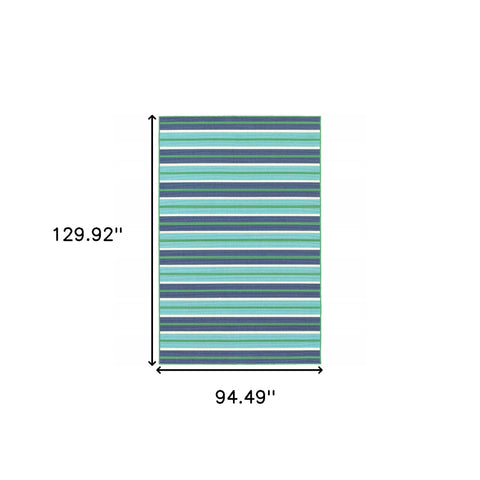 8' x 11' Blue and Green Geometric Stain Resistant Indoor Outdoor Area Rug