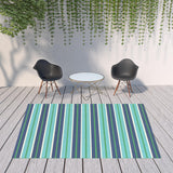 8' x 11' Blue and Green Geometric Stain Resistant Indoor Outdoor Area Rug