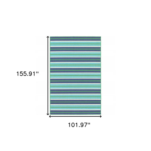9' X 13' Blue and Green Geometric Stain Resistant Indoor Outdoor Area Rug
