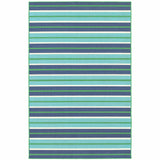 9' X 13' Blue and Green Geometric Stain Resistant Indoor Outdoor Area Rug