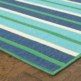 9' X 13' Blue and Green Geometric Stain Resistant Indoor Outdoor Area Rug
