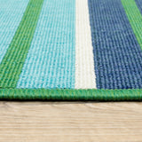9' X 13' Blue and Green Geometric Stain Resistant Indoor Outdoor Area Rug