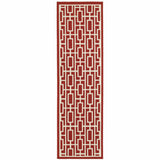 2' X 8' Red and Ivory Geometric Stain Resistant Indoor Outdoor Area Rug