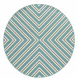 8' x 8' Blue Round Geometric Stain Resistant Indoor Outdoor Area Rug
