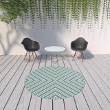 8' x 8' Blue Round Geometric Stain Resistant Indoor Outdoor Area Rug