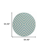 8' x 8' Blue Round Geometric Stain Resistant Indoor Outdoor Area Rug